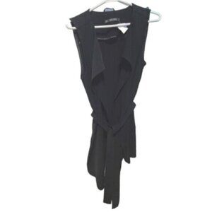 ZARA BASIC Women's Black Sleeveless Waterfall Wrap Belted Luxury Fall Vest Small